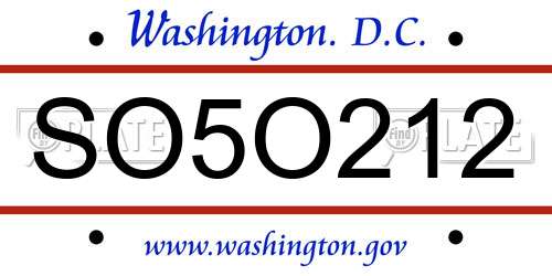 SO5O212 District Of Columbia License Plate