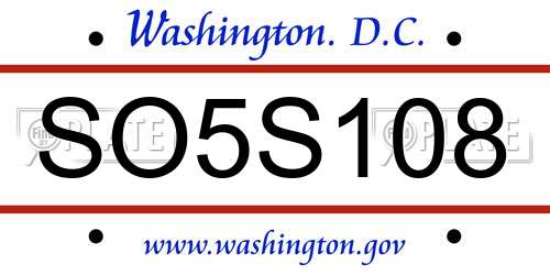 SO5S108 District Of Columbia License Plate