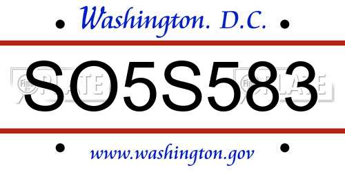 SO5S583 District Of Columbia License Plate