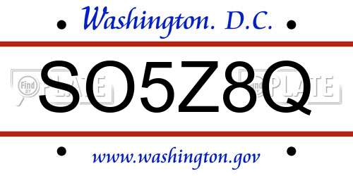 SO5Z8Q District Of Columbia License Plate