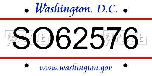SO62576 District Of Columbia License Plate