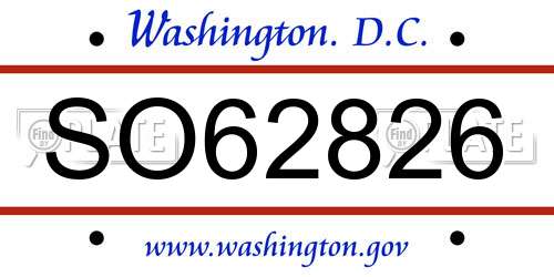 SO62826 District Of Columbia License Plate