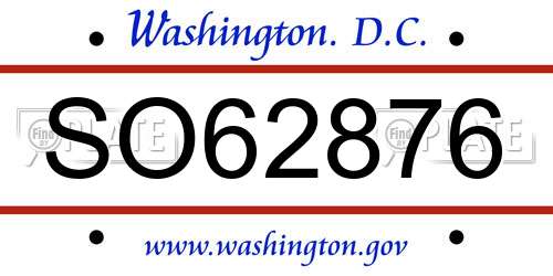 SO62876 District Of Columbia License Plate