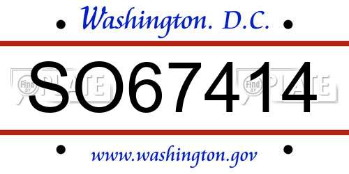 SO67414 District Of Columbia License Plate