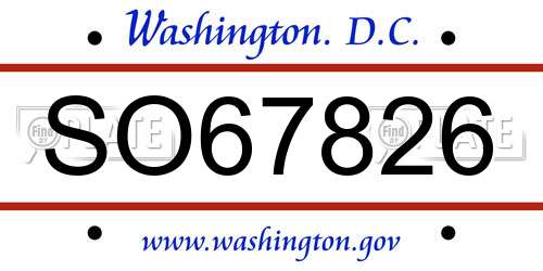 SO67826 District Of Columbia License Plate