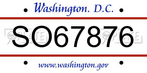 SO67876 District Of Columbia License Plate