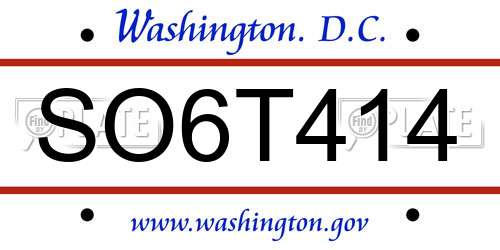SO6T414 District Of Columbia License Plate
