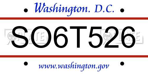 SO6T526 District Of Columbia License Plate