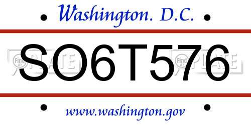 SO6T576 District Of Columbia License Plate