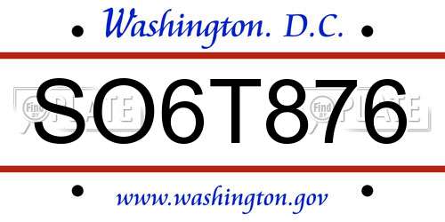 SO6T876 District Of Columbia License Plate