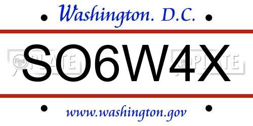 SO6W4X District Of Columbia License Plate