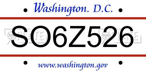 SO6Z526 District Of Columbia License Plate