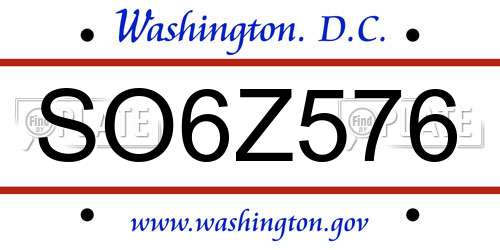SO6Z576 District Of Columbia License Plate
