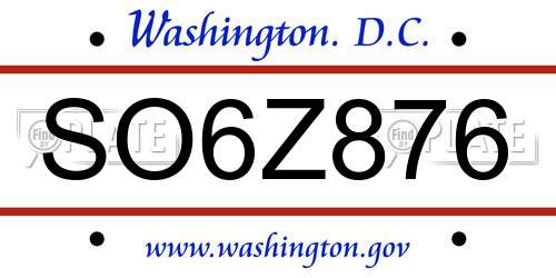 SO6Z876 District Of Columbia License Plate