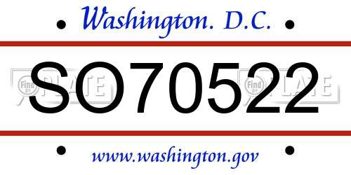SO70522 District Of Columbia License Plate