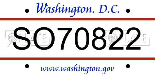 SO70822 District Of Columbia License Plate