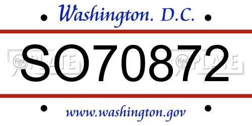 SO70872 District Of Columbia License Plate