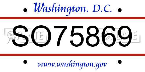SO75869 District Of Columbia License Plate
