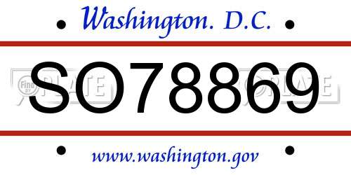 SO78869 District Of Columbia License Plate