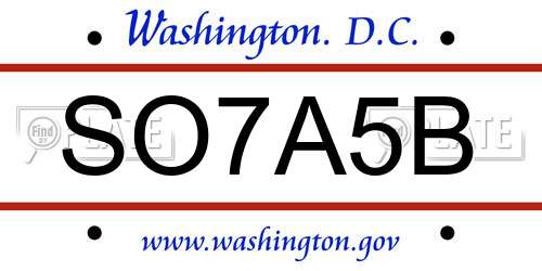SO7A5B District Of Columbia License Plate