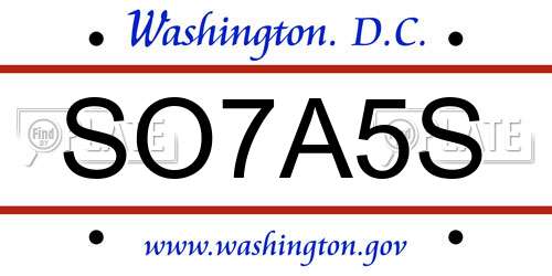 SO7A5S District Of Columbia License Plate