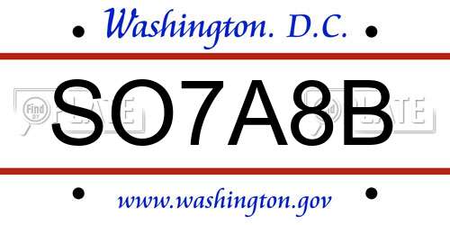 SO7A8B District Of Columbia License Plate