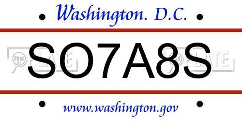 SO7A8S District Of Columbia License Plate