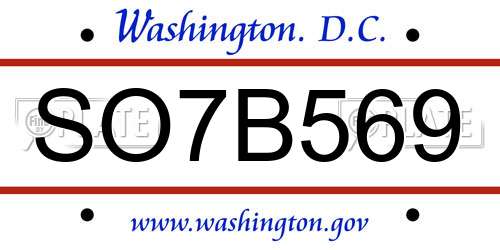 SO7B569 District Of Columbia License Plate