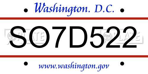 SO7D522 District Of Columbia License Plate