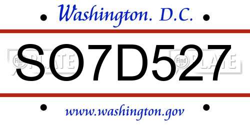 SO7D527 District Of Columbia License Plate