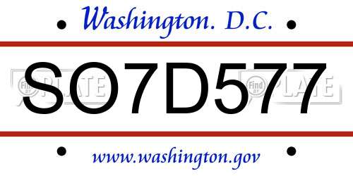 SO7D577 District Of Columbia License Plate