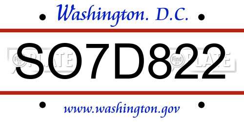 SO7D822 District Of Columbia License Plate
