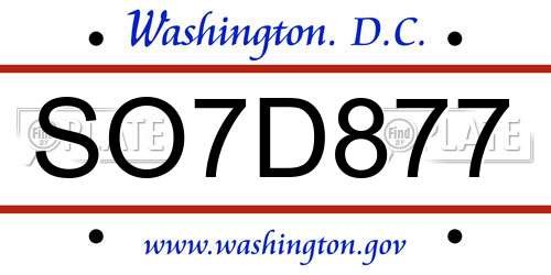 SO7D877 District Of Columbia License Plate