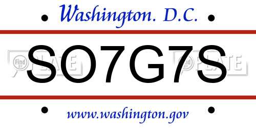 SO7G7S District Of Columbia License Plate
