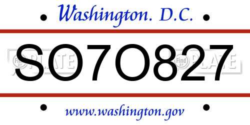 SO7O827 District Of Columbia License Plate