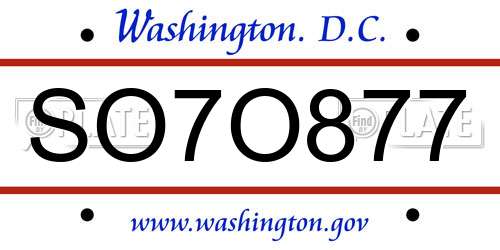SO7O877 District Of Columbia License Plate