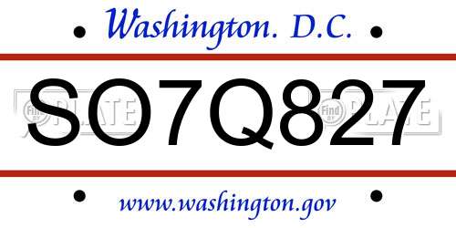 SO7Q827 District Of Columbia License Plate