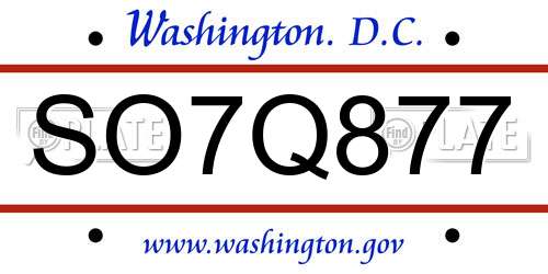 SO7Q877 District Of Columbia License Plate