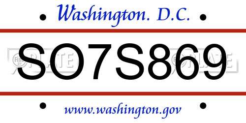 SO7S869 District Of Columbia License Plate