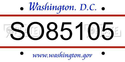 SO85105 District Of Columbia License Plate