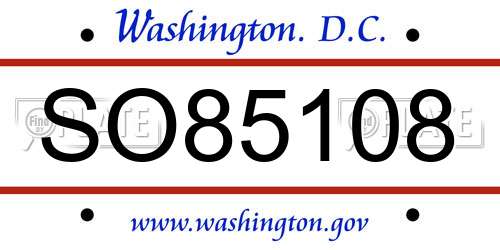 SO85108 District Of Columbia License Plate