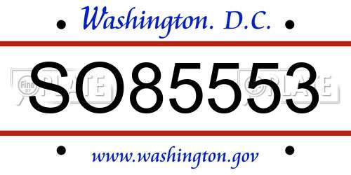SO85553 District Of Columbia License Plate