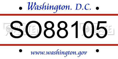 SO88105 District Of Columbia License Plate