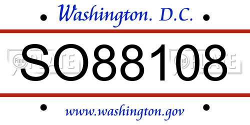 SO88108 District Of Columbia License Plate