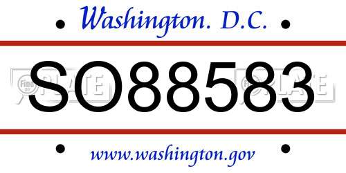 SO88583 District Of Columbia License Plate