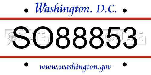 SO88853 District Of Columbia License Plate