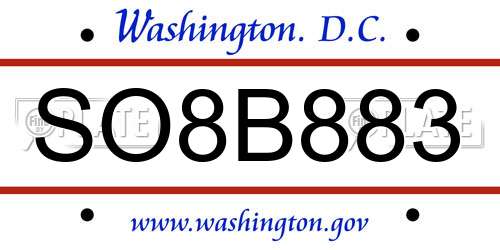 SO8B883 District Of Columbia License Plate
