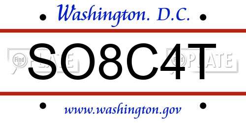 SO8C4T District Of Columbia License Plate
