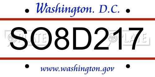 SO8D217 District Of Columbia License Plate