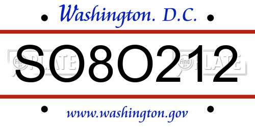 SO8O212 District Of Columbia License Plate